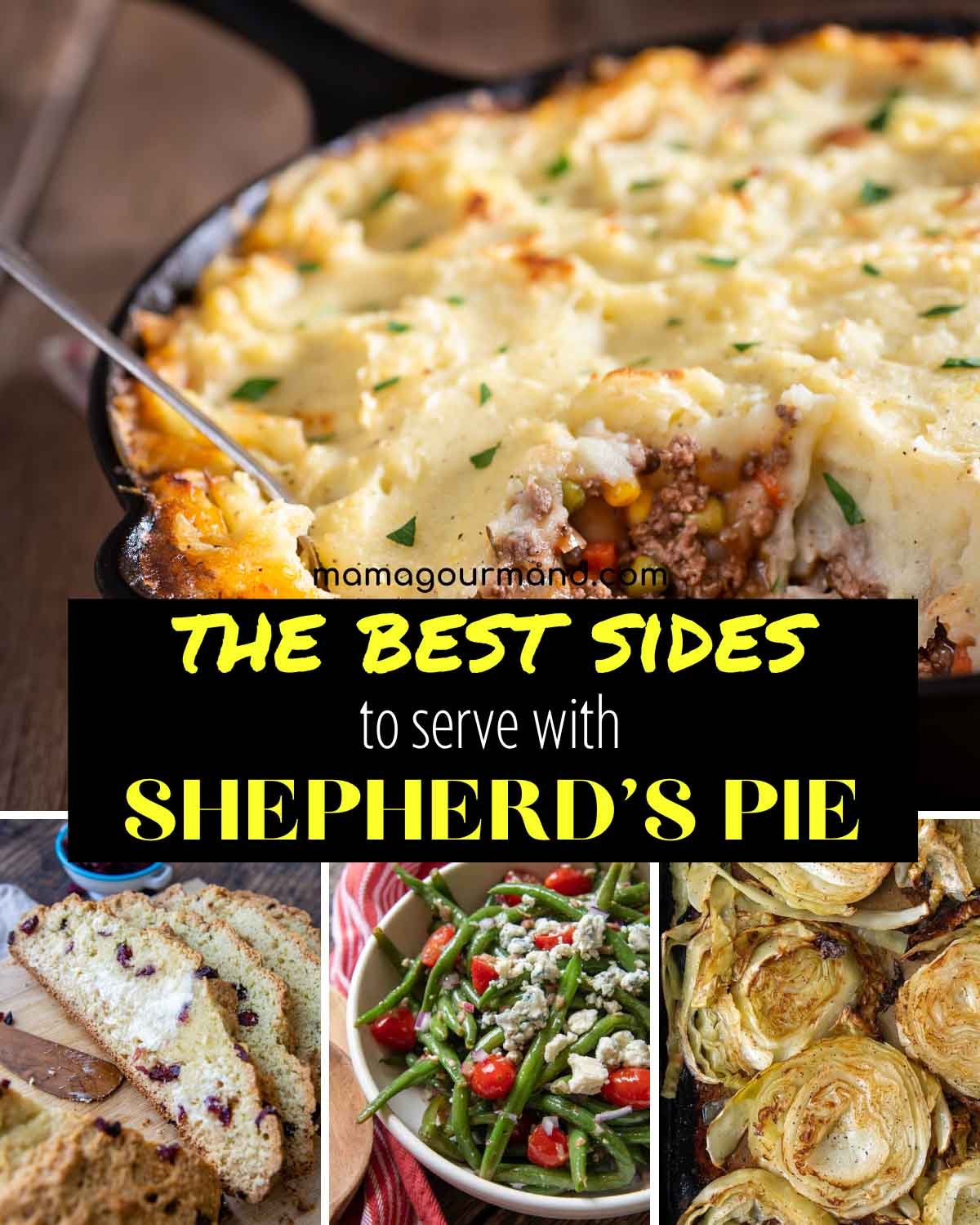 image showing shepherd's pie and side dishes to serve with it.