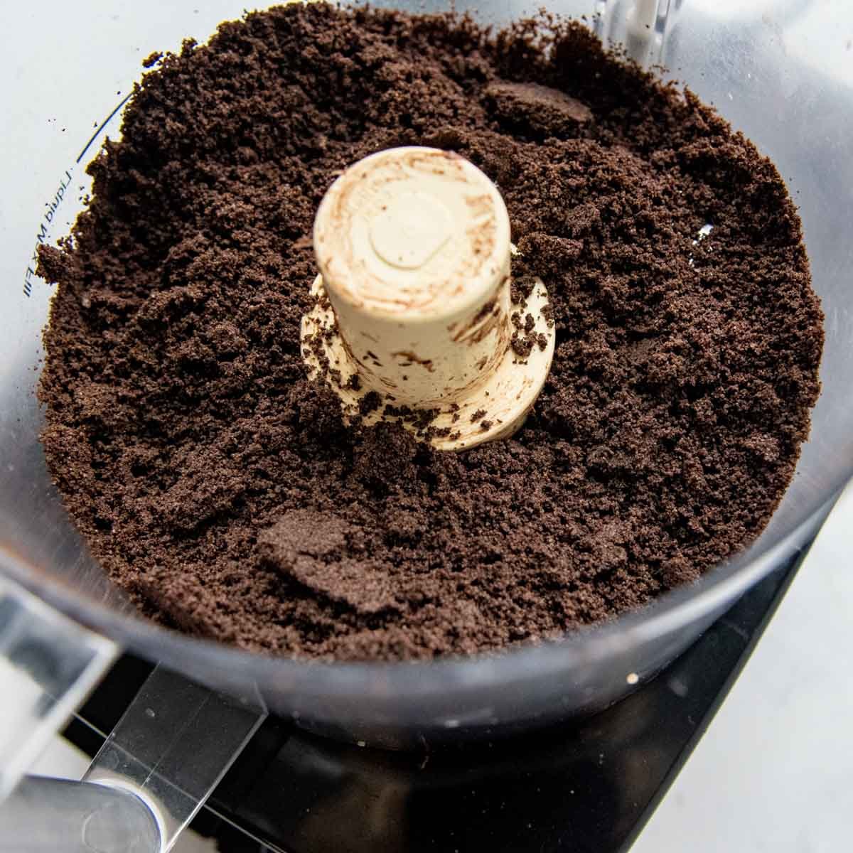 crushed Oreos in a food processor