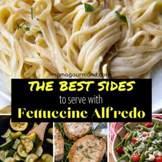 a collage of sides to go with fettuccine alfredo