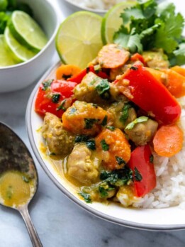 close up of the finished curry dish.