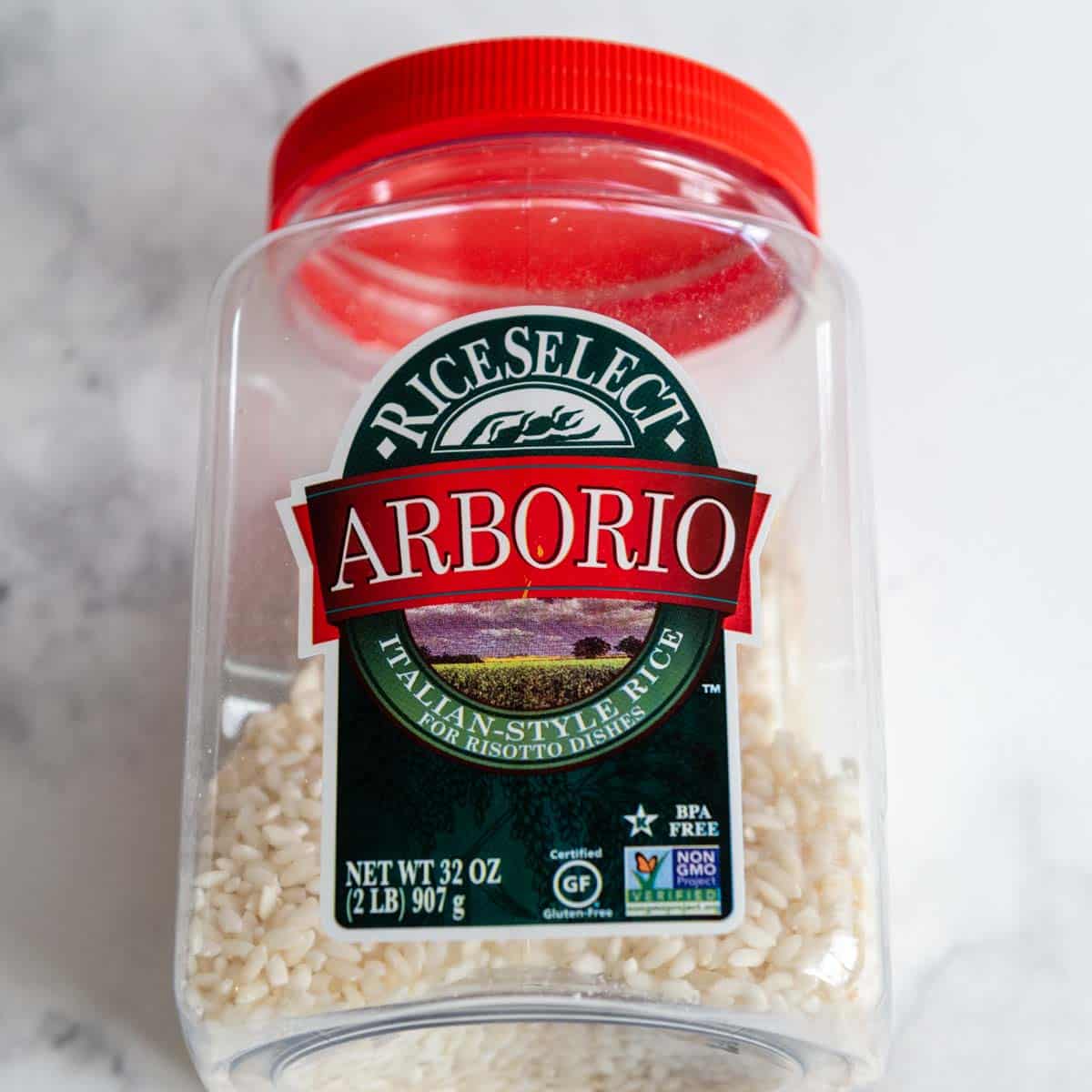 gluten-free arborio rice container.