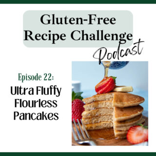 podcast logo for flourless pancakes audio recipe.