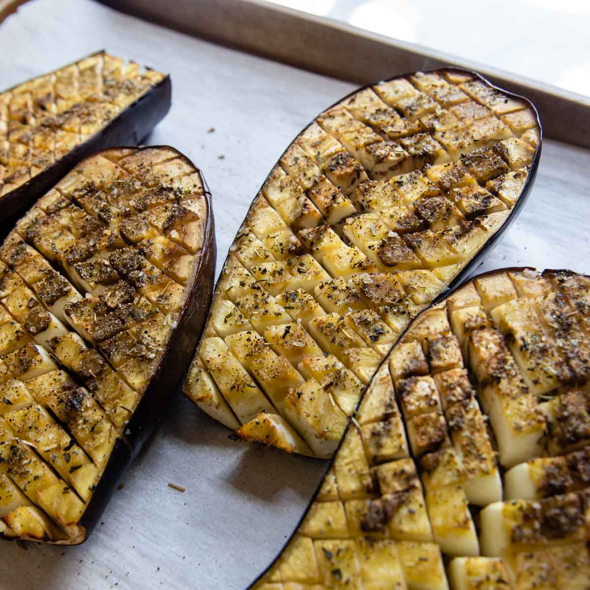 baked eggplant halves without stuffing.
