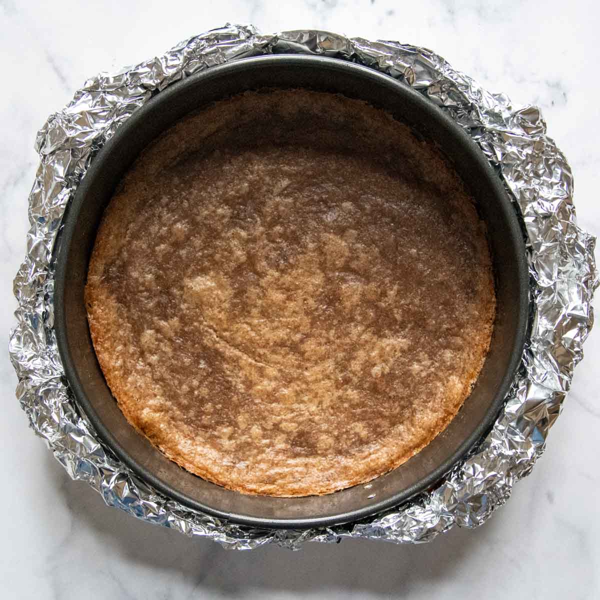 bake cheesecake crust with foil around the pan.