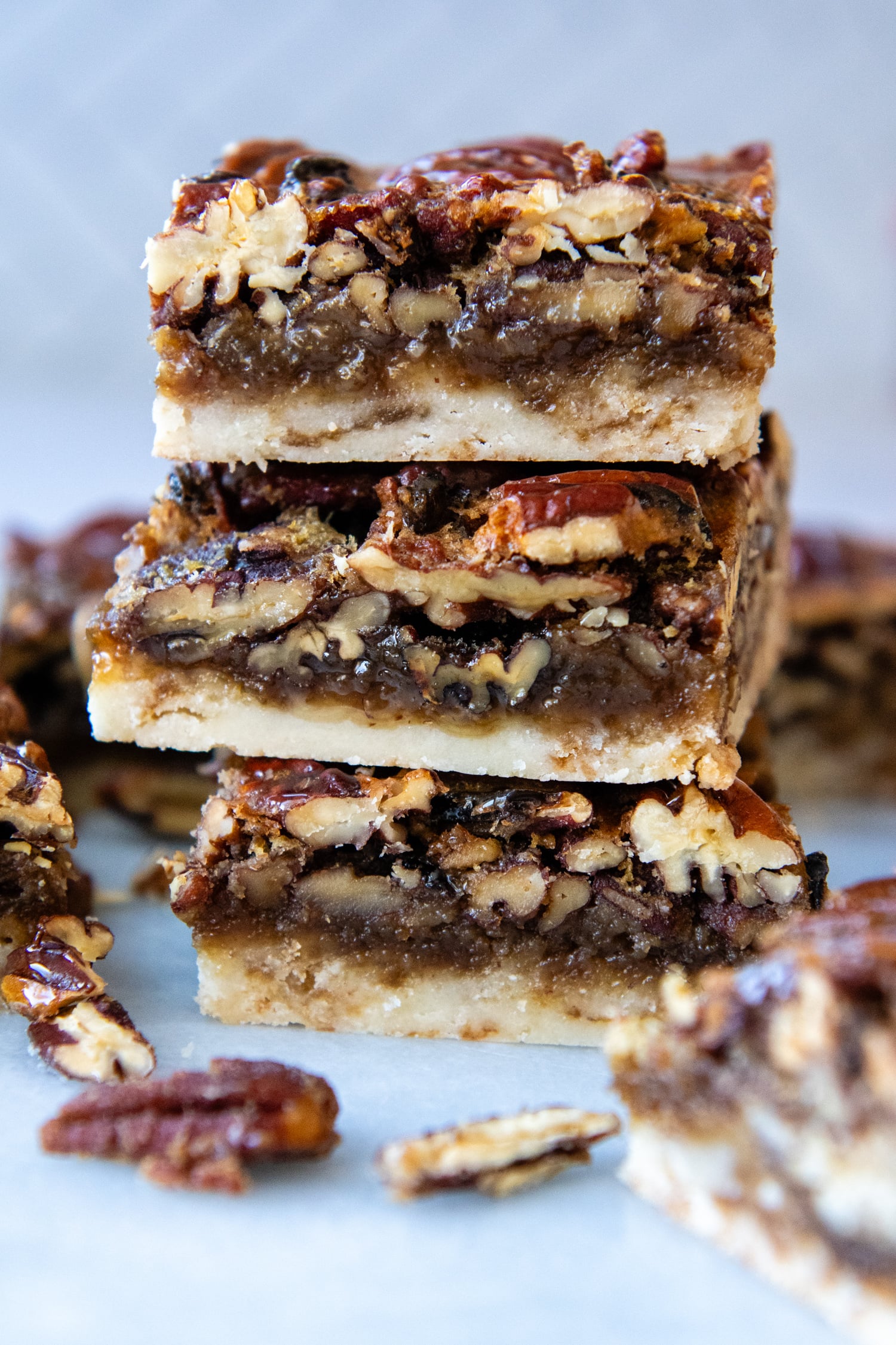 Stack of Gluten-Free Pecan Pie Bars.