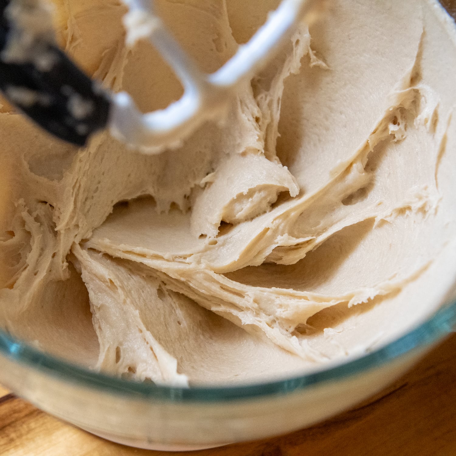 Combined ingredients in a glass mixing bowl.
