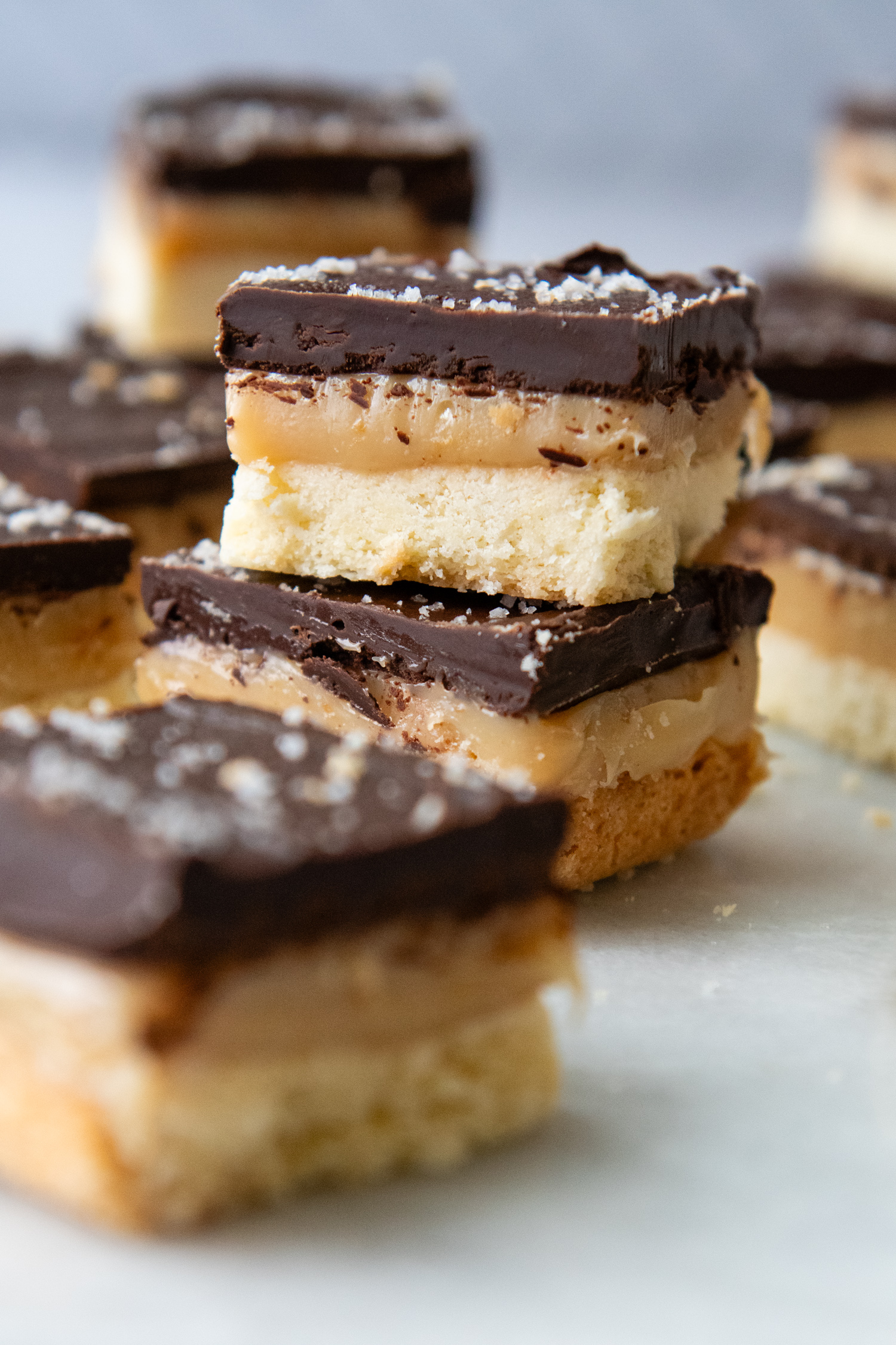 Cut up bars stacked on top of one another.