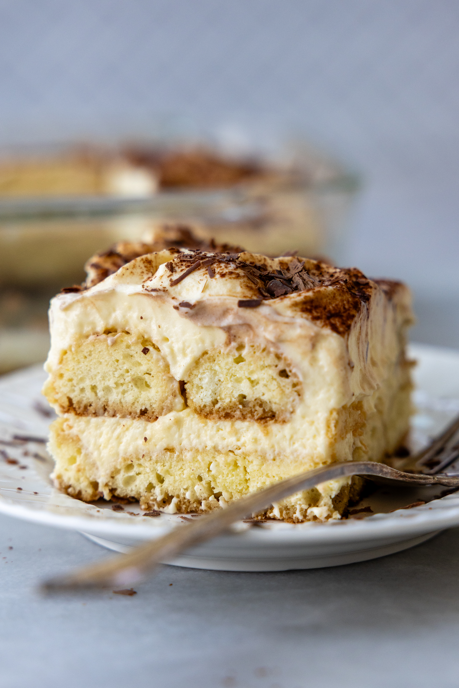 Side shot showing the layers of tiramisu.