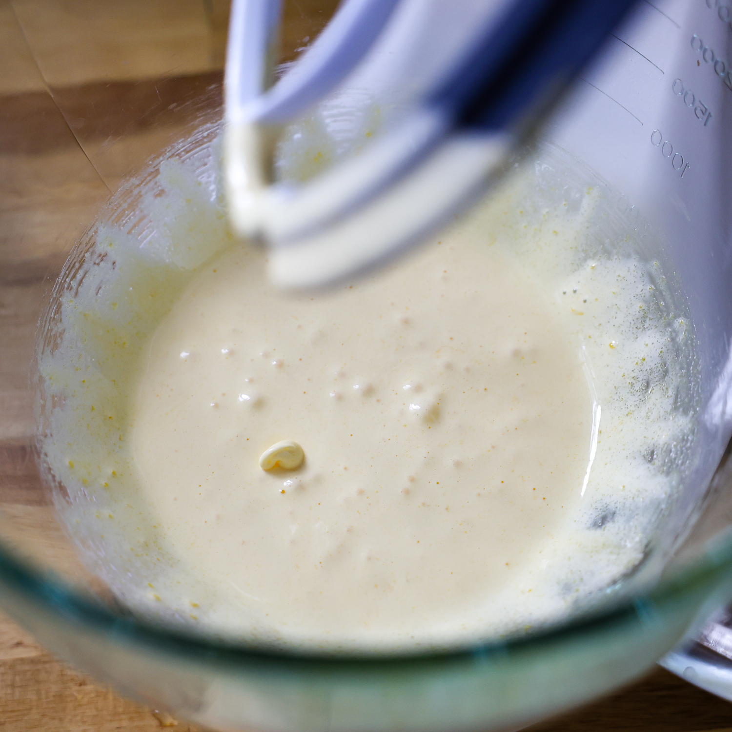 Liquid ingredients in mixing bowl.