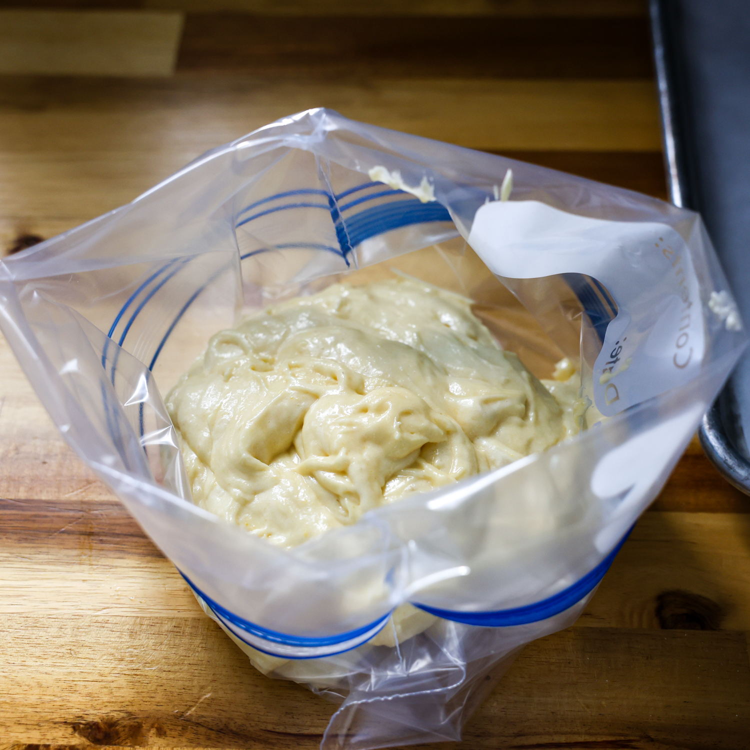 Batter in a ziploc bag.