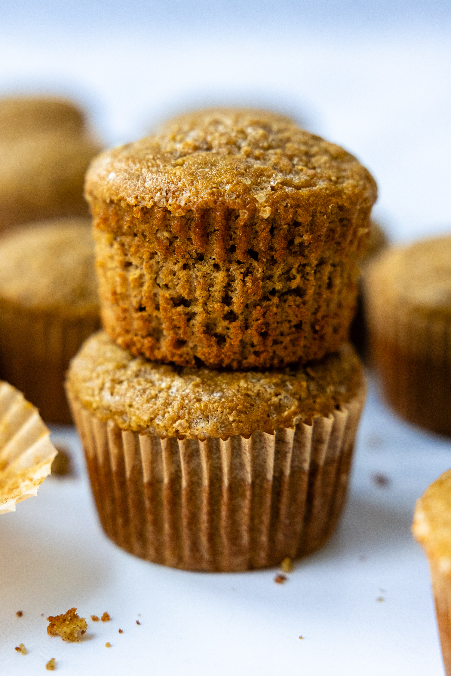 Two muffins stacked on top of one another.