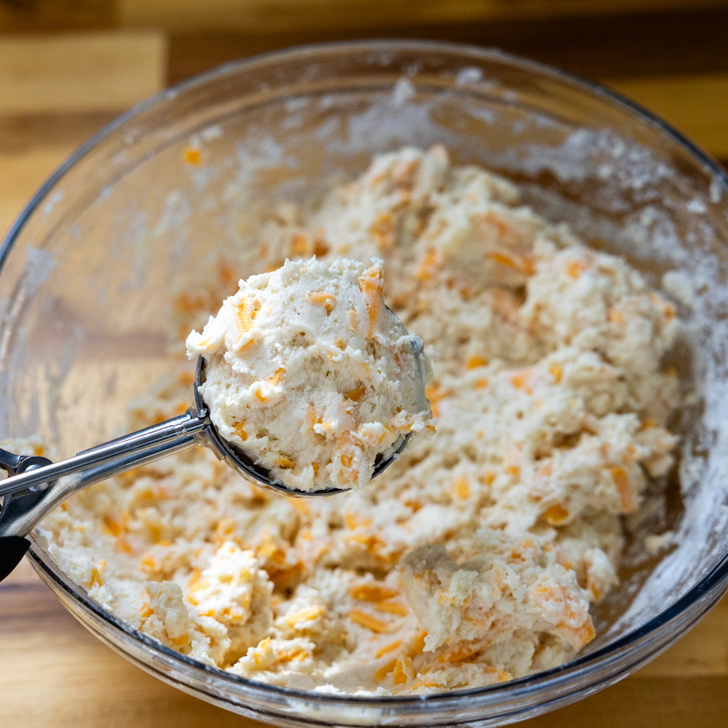 Wet and dry ingredients mixed together.