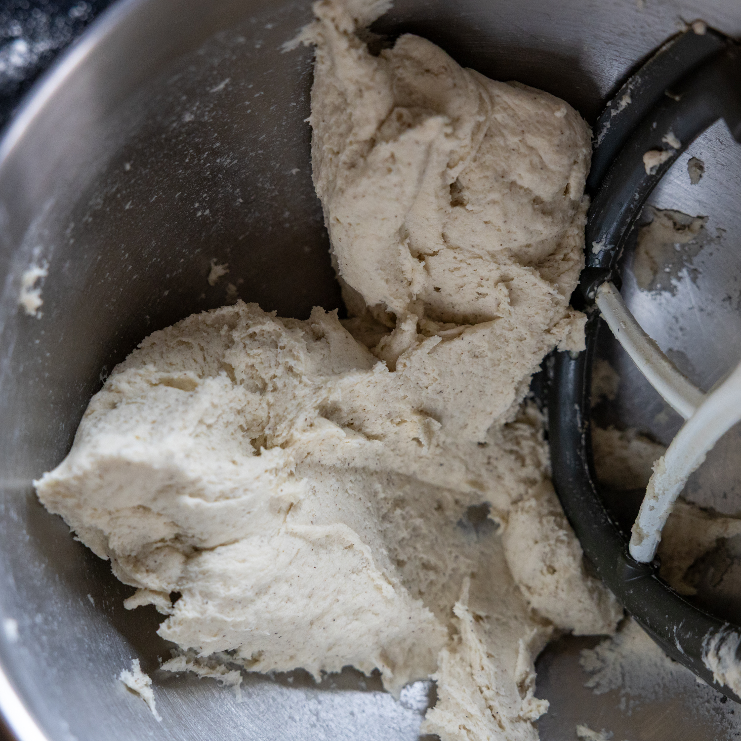 Dough in mixing bowl.