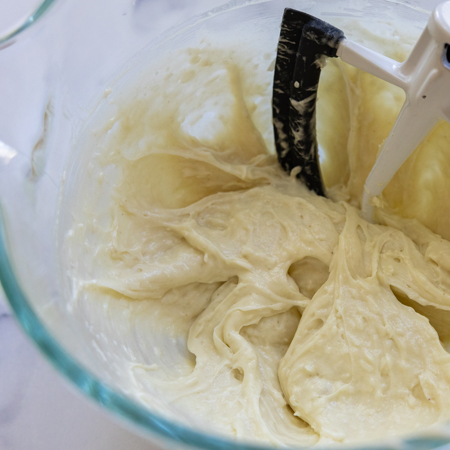 Cake batter being mixed.