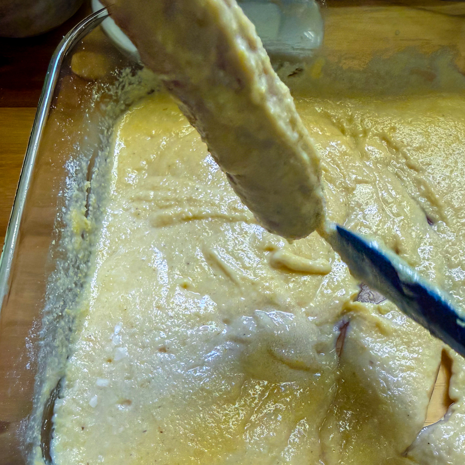 Finishing the battering process.